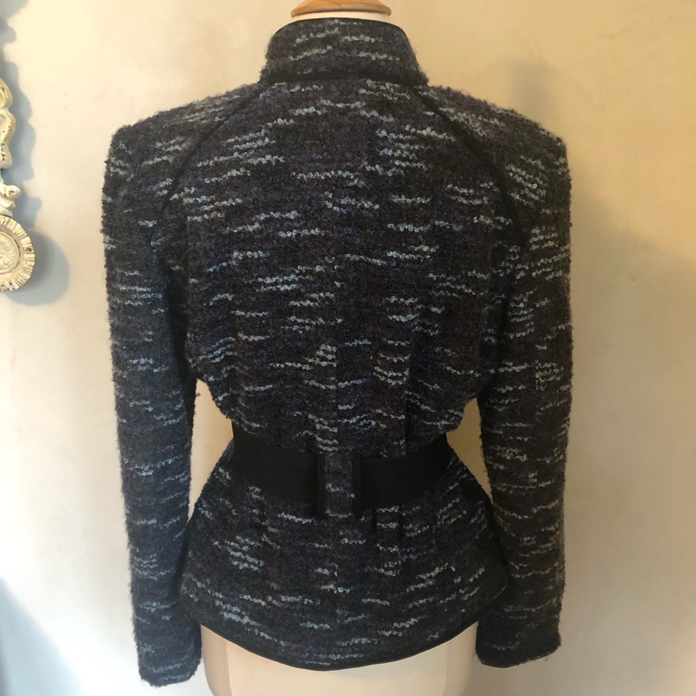 Sandro Sportswear black,blue & purple Tweed Jacket w/ribbon tie belt Size Large - Picture 4 of 12